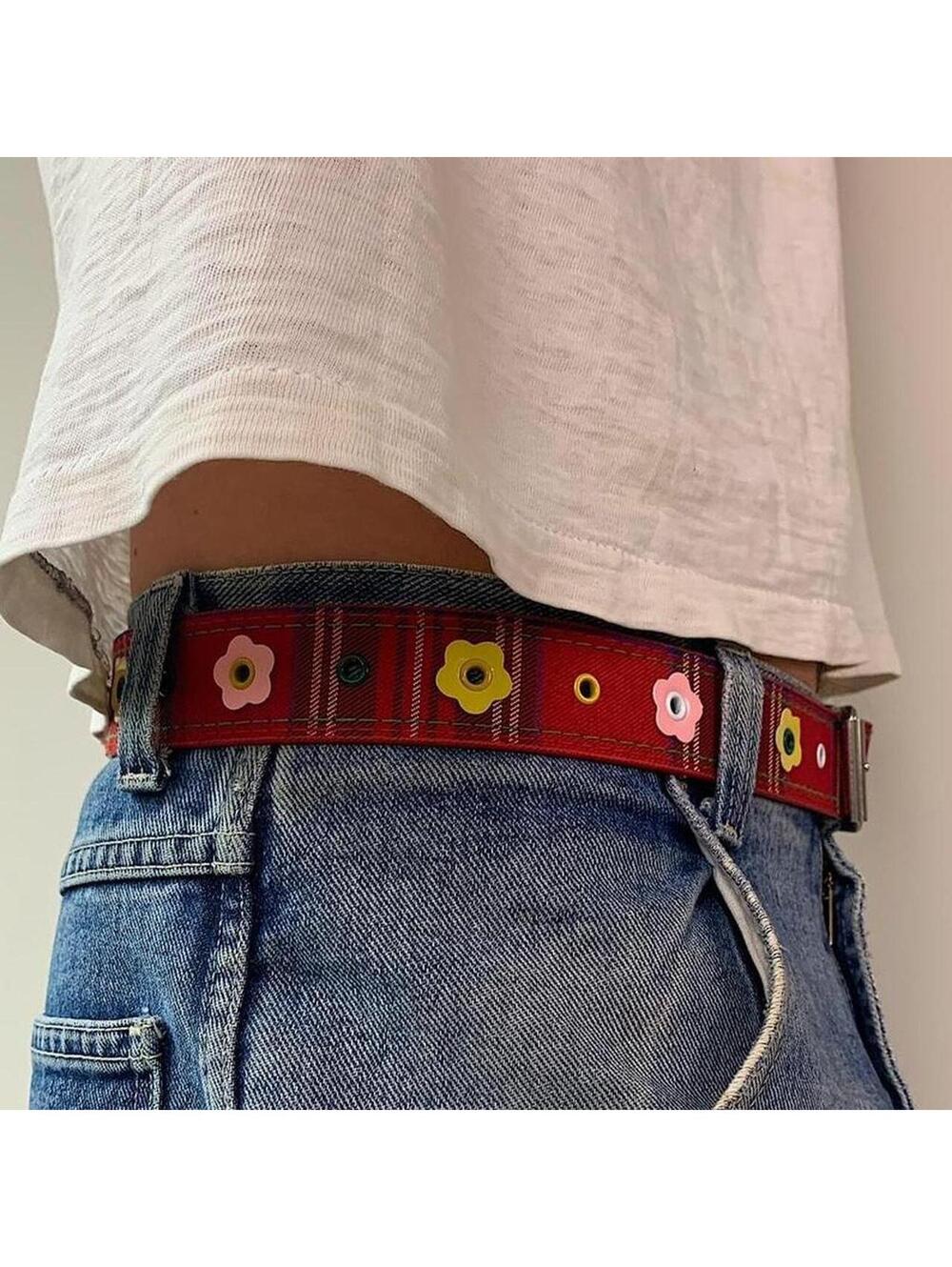 Colorful Plaid and Flower belt. Y2k style. 40 inches length - Picture 8 of 8